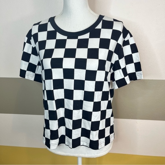 2/$25 NWT LulaRoe Black White Checkered Print Racing NASCAR Grunge Emo Crop Top - Picture 6 of 10